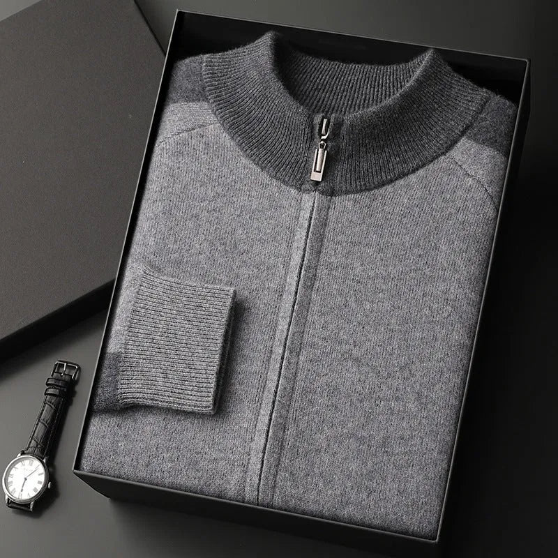 Men's navy blue cashmere blend sports cardigan suit with trousers for winter