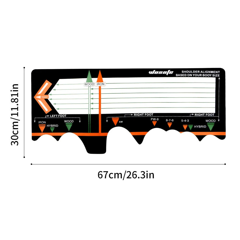 Black neoprene golf swing posture correction training pad on a green surface.