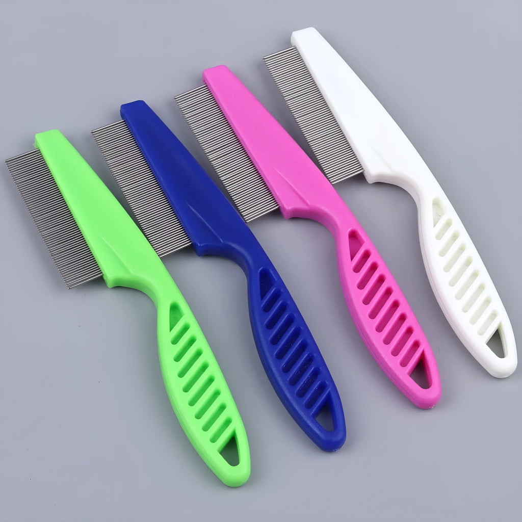 Flea comb with fine stainless steel teeth for dogs and cats, large size 18.5 cm, white handle