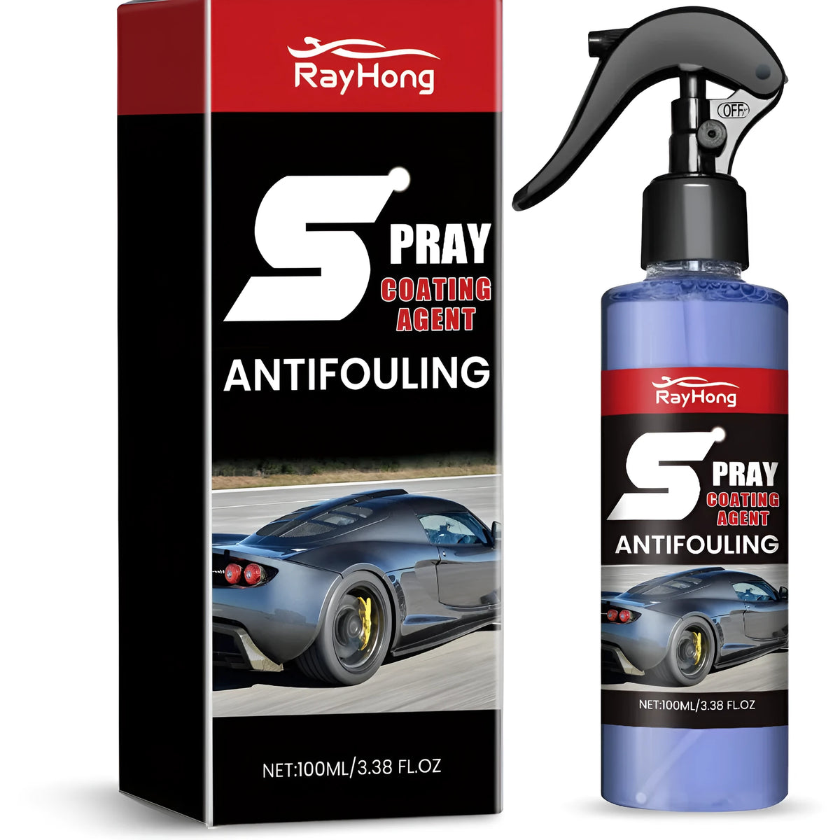 100ml coating agent spray in a PET bottle measuring 3.8cm by 16.8cm