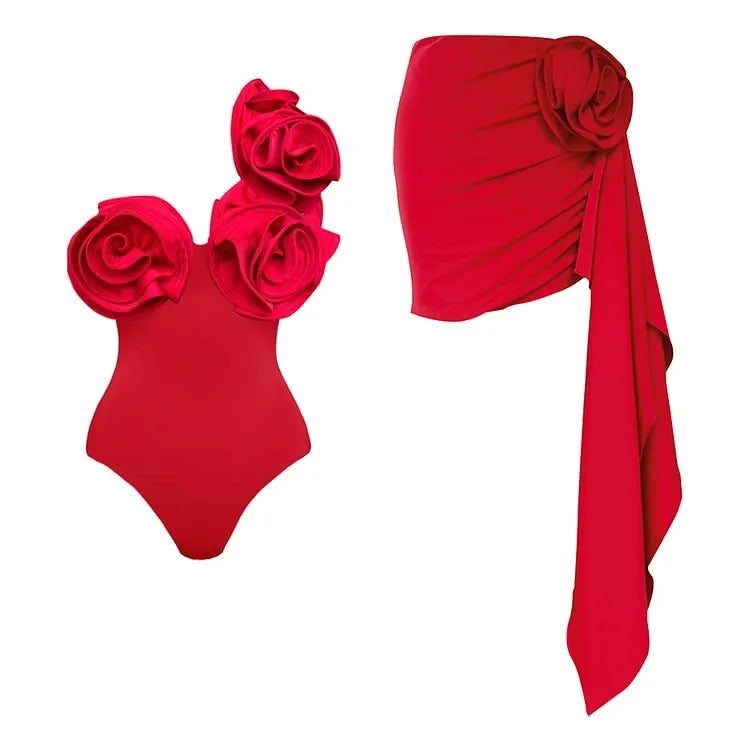 Red solid-colour women's one-piece sleeveless swimsuit on hanger