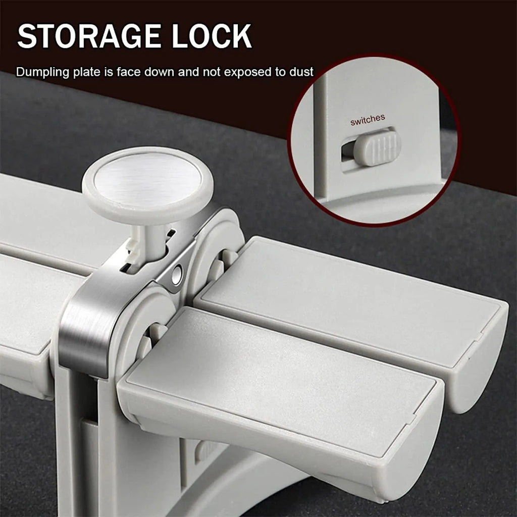 White double-head manual dumpling press with stainless steel mould and plastic handles
