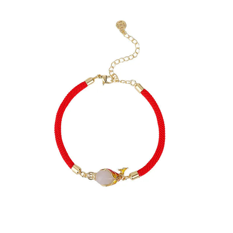 Lucky koi red copper jewellery set showing hand strap and necklace with carp design