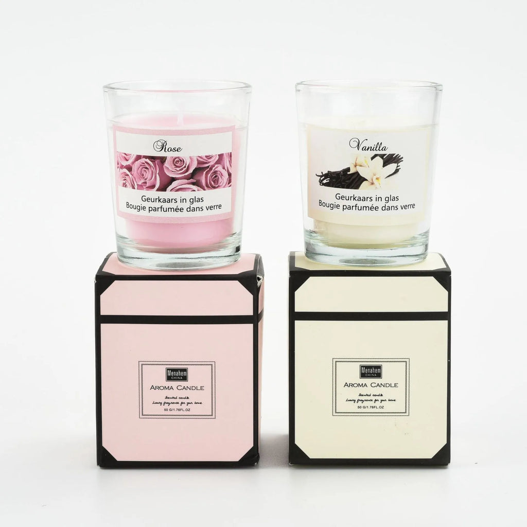 Handmade soy wax cup candle 5x6cm in transparent glass cup, boxed pink or white option