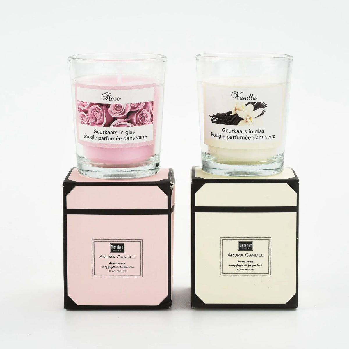 Handmade soy wax cup candle 5x6cm in transparent glass cup, boxed pink or white option