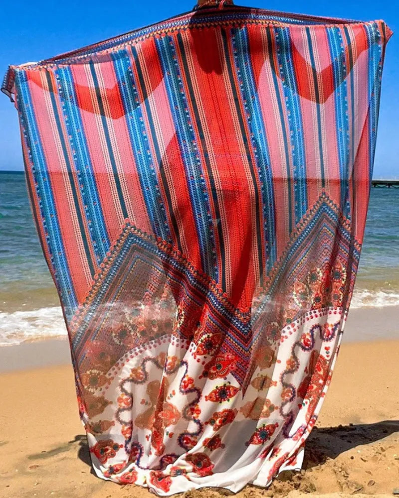 Women's three-piece swimsuit set in pictured colour, showing cutout sleeveless top, high-waist briefs, and a cover-up coat.