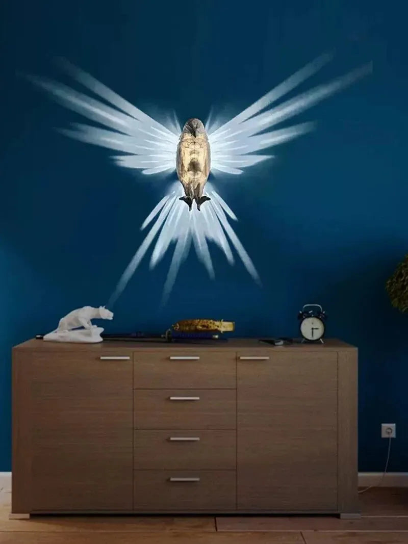 3D printed eagle-shaped resin wall lamp projecting a bird silhouette pattern on a wall