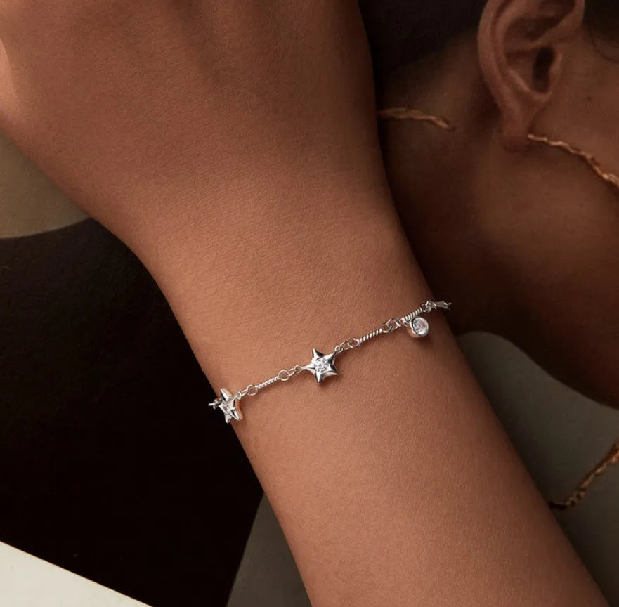 Silver star shape three-dimensional bracelet electroplating finish women normcore style