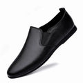 Men's black and brown leather business casual shoes with round toe and genuine cowhide upper