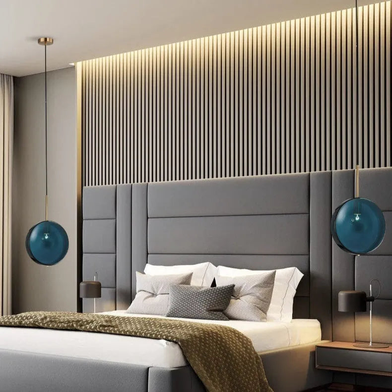 Modern minimalist glass single-head droplight pendant ceiling lamp, 280mm, 220V, 5 Watt warm light, horizontal or vertical style.