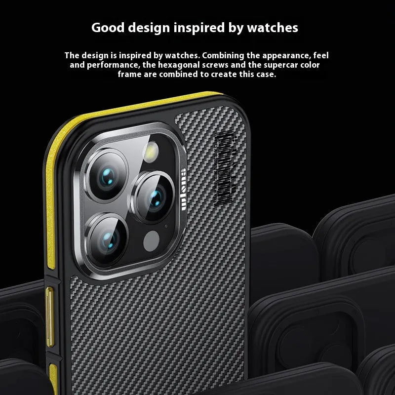 Aramid fibre and PC iPhone case in frosted finish with magnetic suction and shockproof design