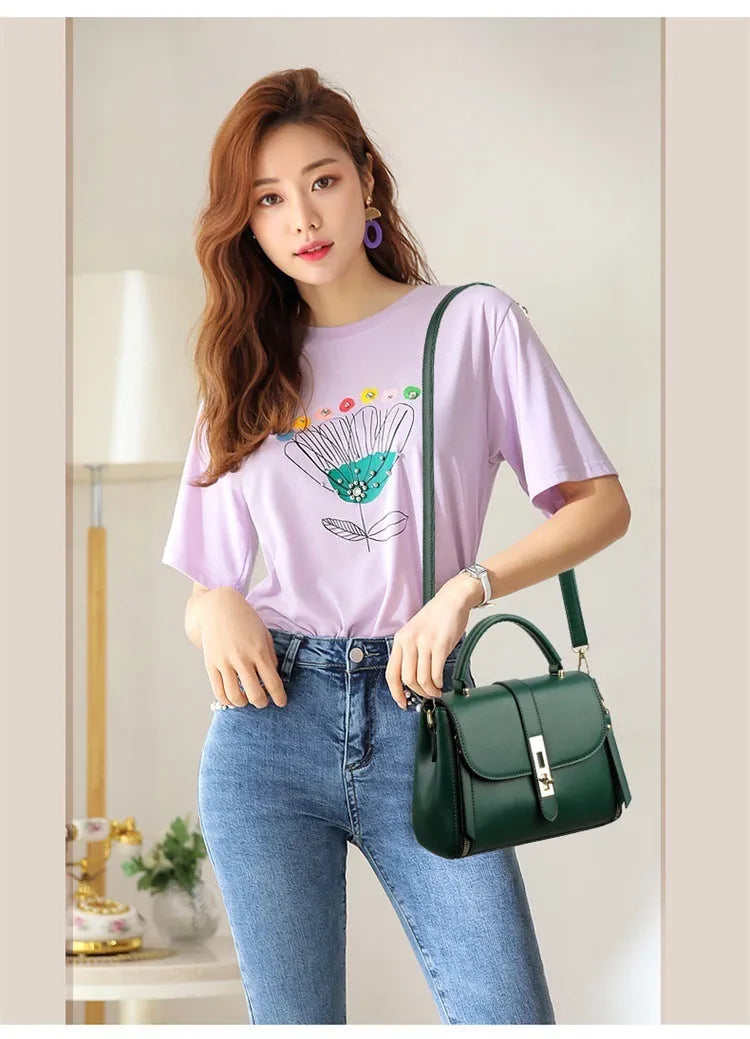 Soft PU leather women's messenger shoulder bag in a vertical square shape.