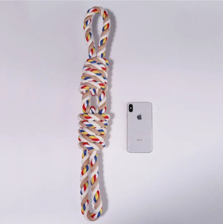 Pet cotton rope bite toy 60cm dog teeth cleaner chew on white background