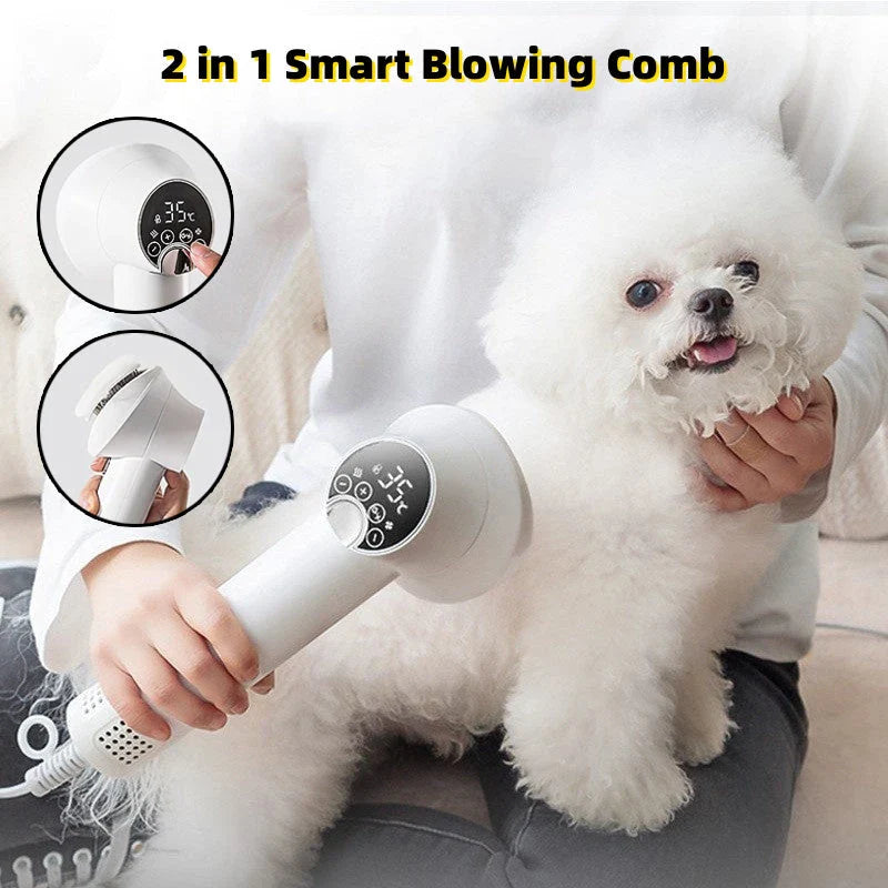 Powerful pet hair dryer with dual heat and speed settings for efficient and gentle grooming of dogs and cats