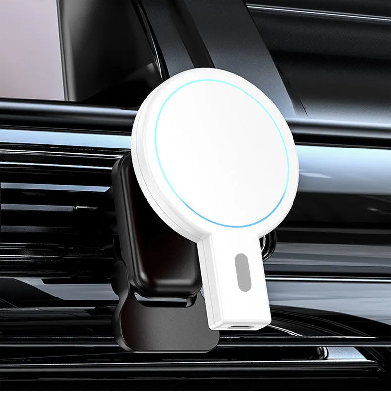 White mobile magnetic wireless charger with PD support on desk