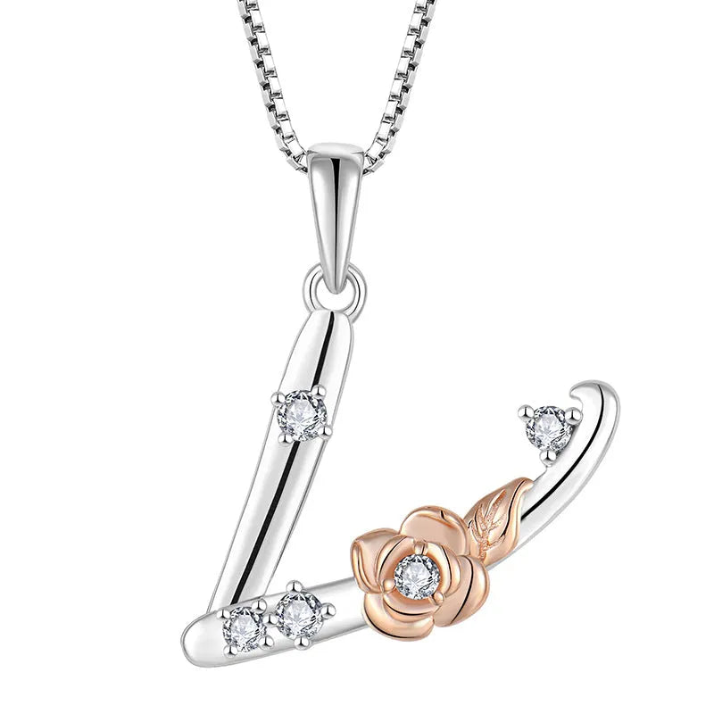 925 sterling silver necklace with English letter B zircon pendant on a collarbone chain