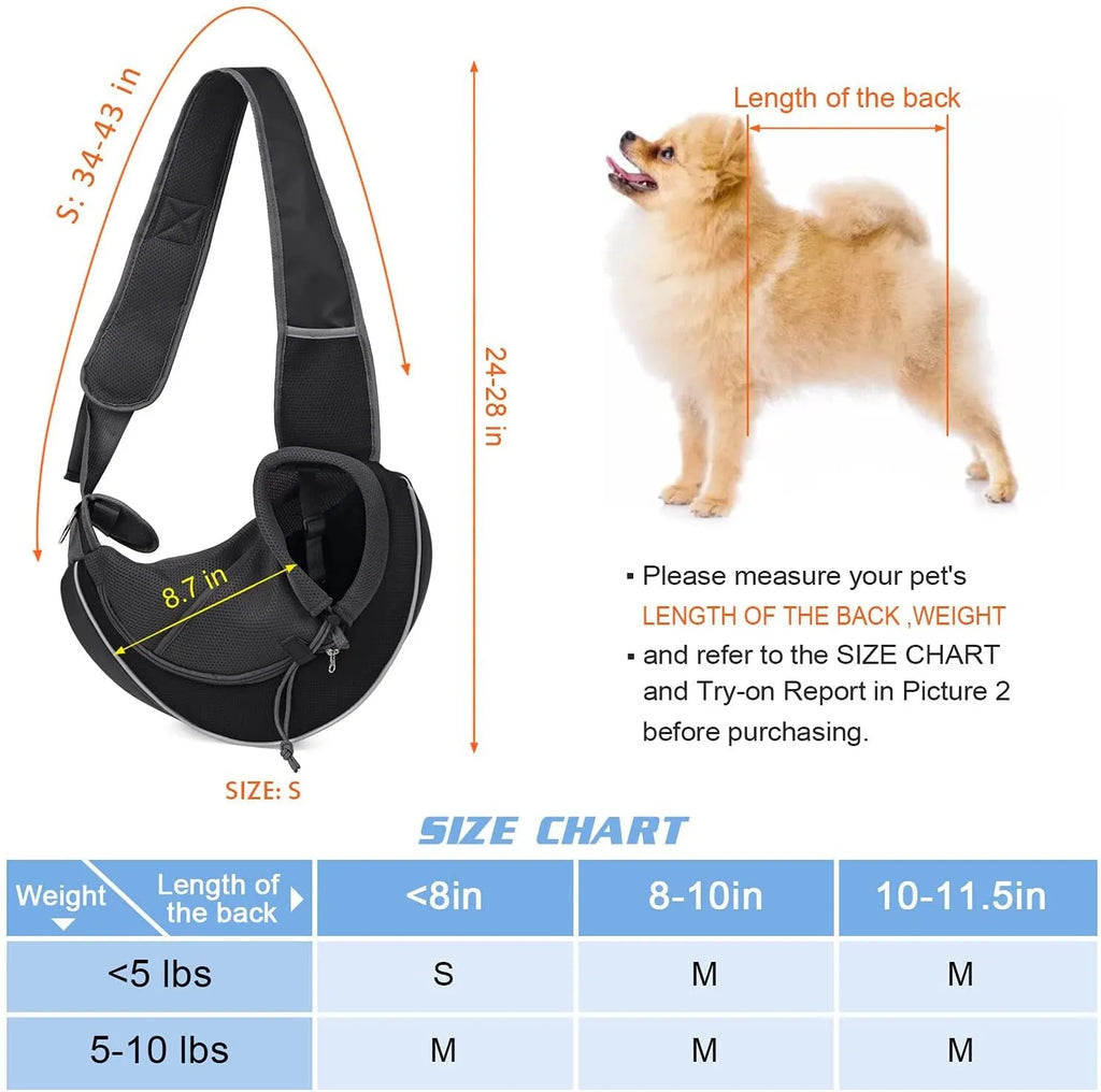 Outdoor portable crossbody pet carrier bag for dogs cats, black Oxford material, drawstring closure