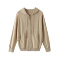 Men's grey hooded cashmere cardigan with full zip front and long sleeves