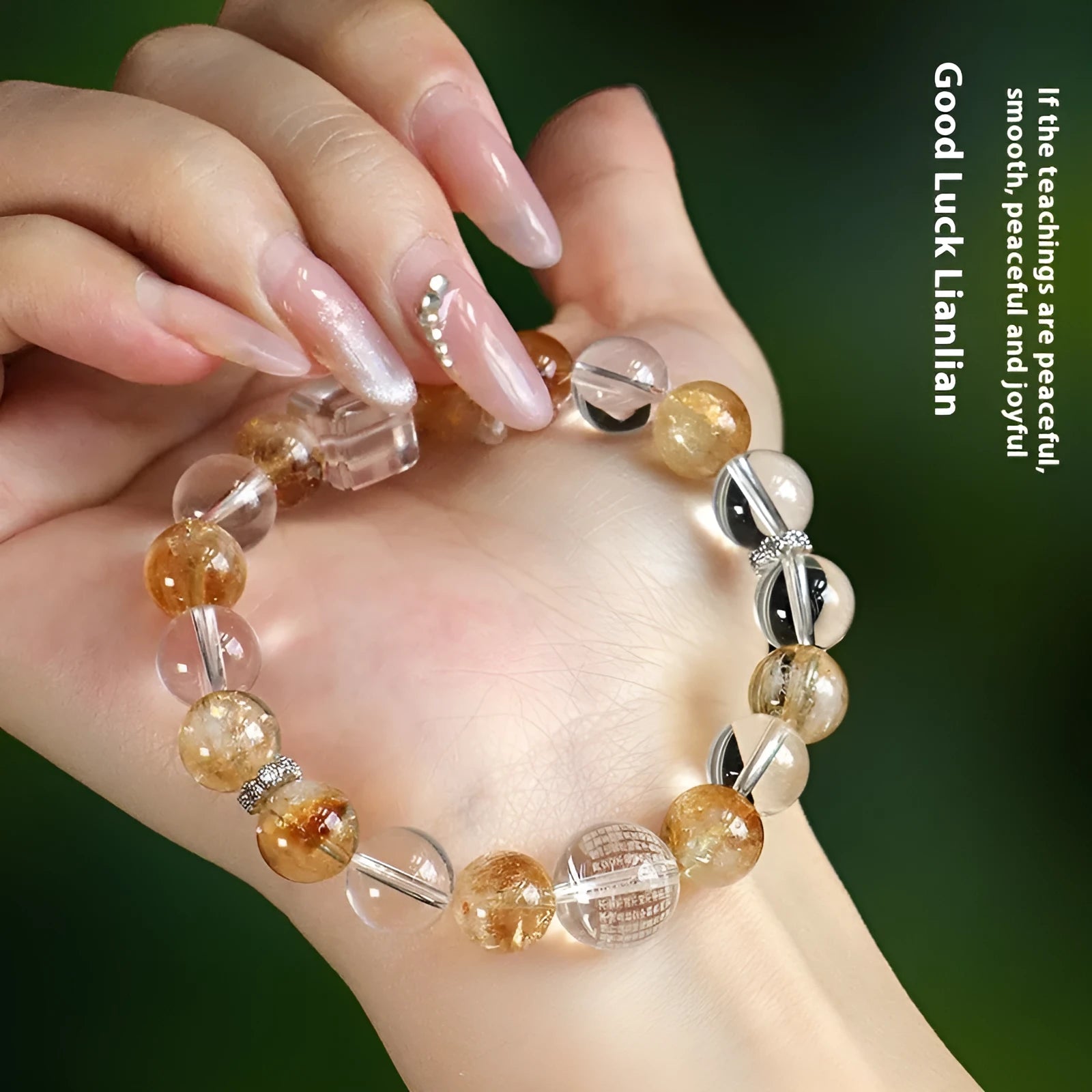 Handmade women's bracelet featuring freshwater pearls combined with citrine crystals