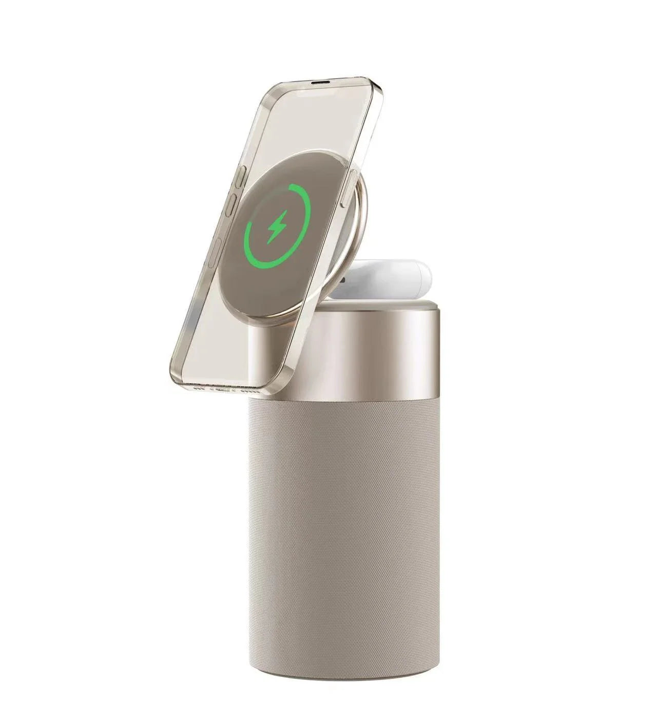 Multifunctional wireless charging station with Bluetooth speaker and touch lamp for home and office use