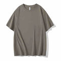 Heavyweight cotton blend T-shirt in drop shoulder design showing loose fit and round neck in multiple colour options