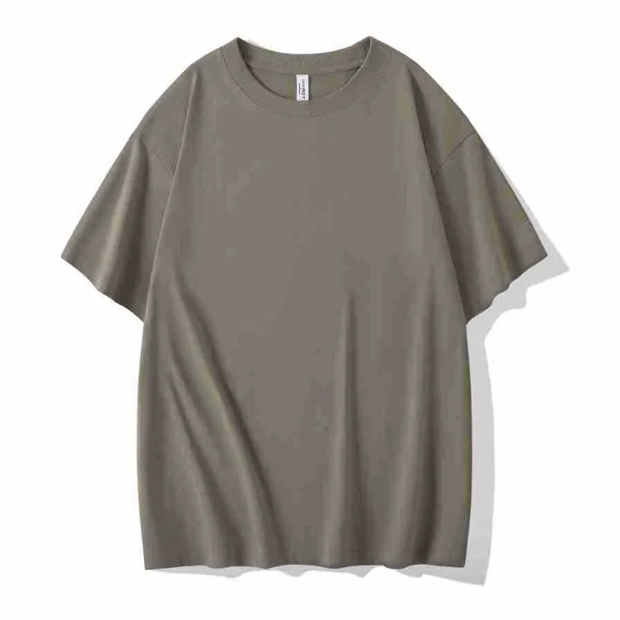 Heavyweight cotton blend T-shirt in drop shoulder design showing loose fit and round neck in multiple colour options