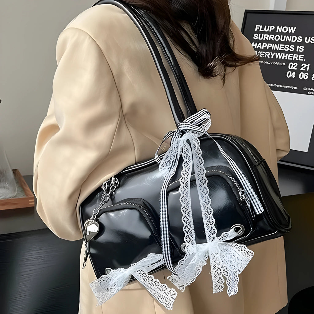 Soft PU leather women's shoulder bag in horizontal square shape, shown in beige colour.