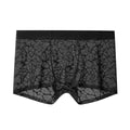 Men's leopard pattern jacquard underwear in black, white, grey, green, and apricot colours showing mid-waist fit