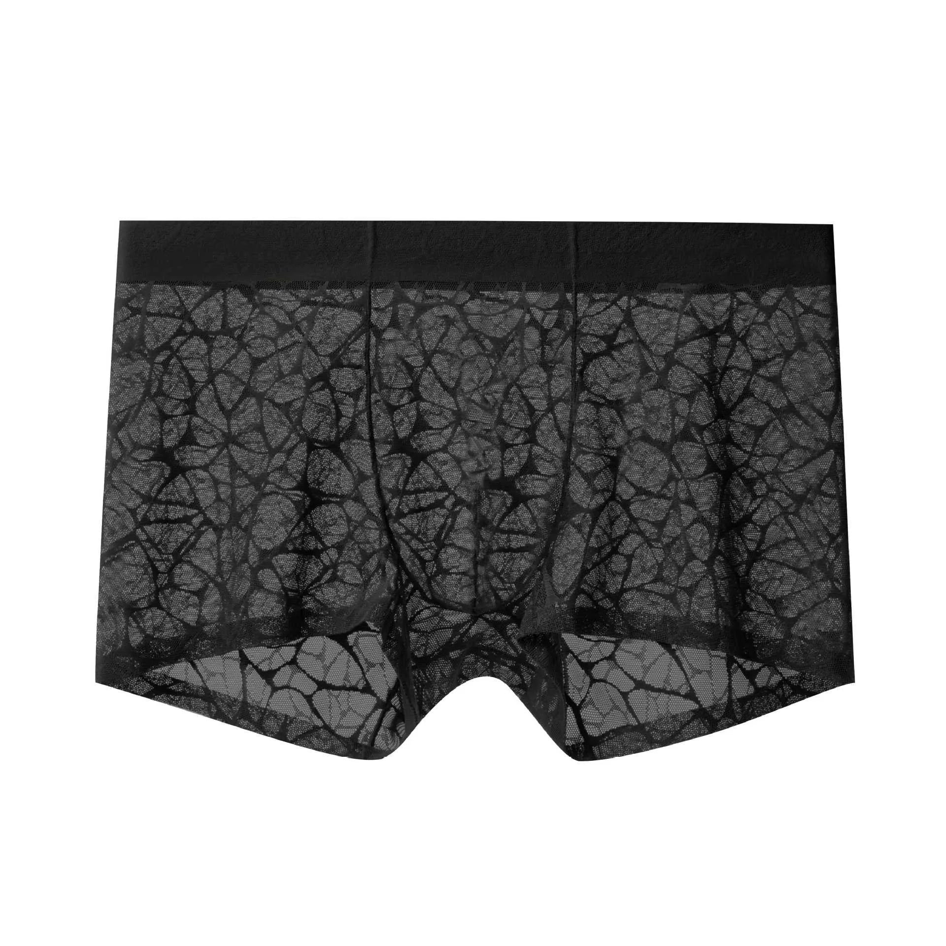 Men's leopard pattern jacquard underwear in black, white, grey, green, and apricot colours showing mid-waist fit
