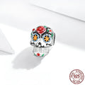 S925 silver Halloween skull bead with platinum plating and oil drip finish, 1.3x0.8cm, silver only