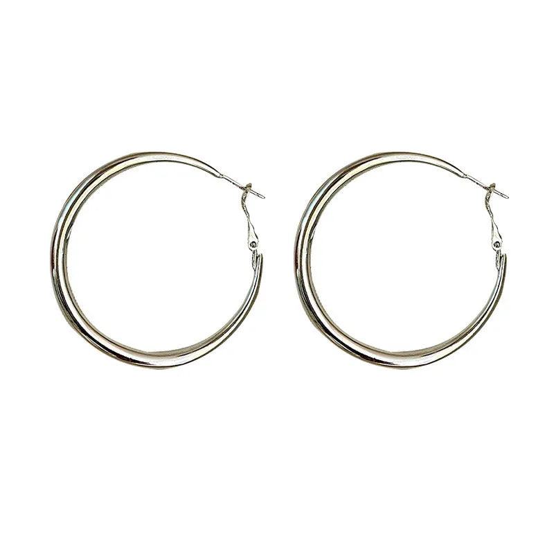 Silver pigment ring earrings 5cm circle drop with 925 silver needle for women
