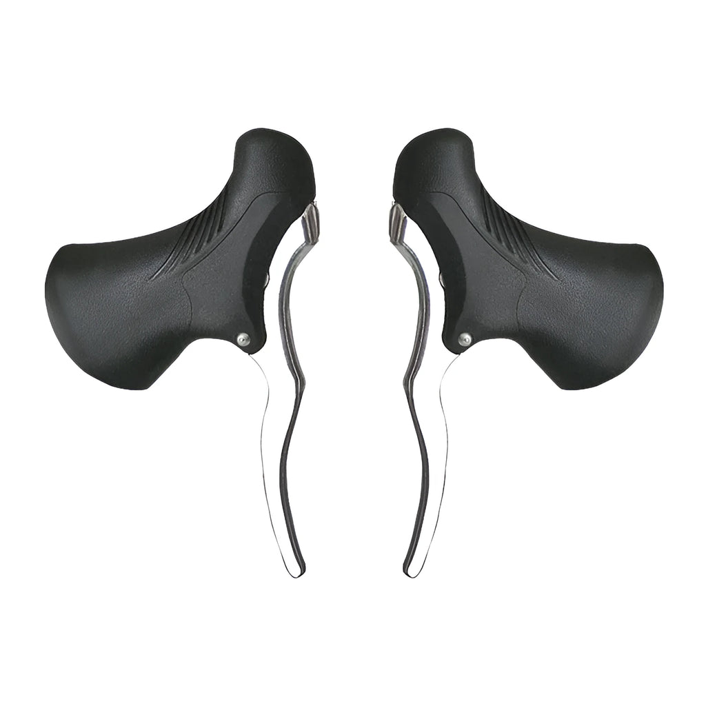 Aluminium alloy road bike brake lever pair in black or black silver for 22.2mm 23.8mm handlebars