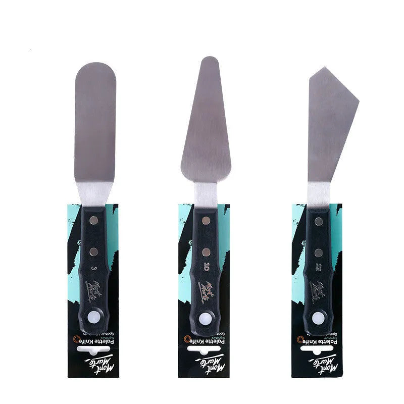 Three stainless steel artist palette knives No. 3, No. 10, and No. 12 for oil and acrylic painting