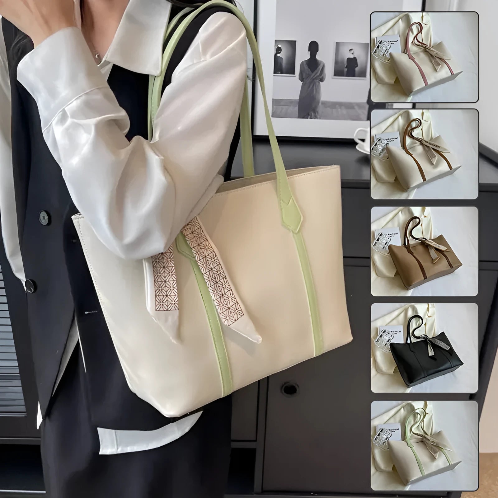 Unisex large capacity casual tote bag in convertible shoulder and crossbody style with sandwich pocket design