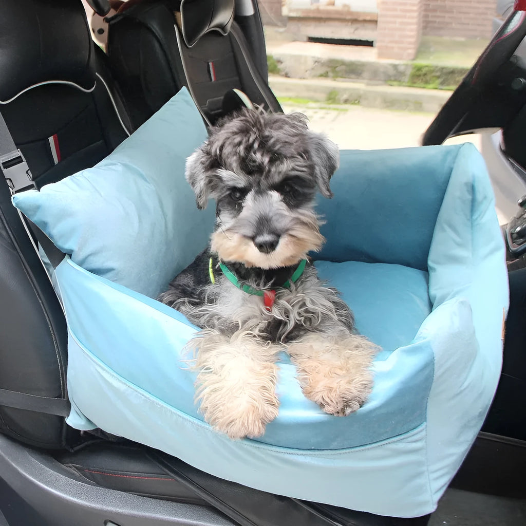 Teddy car mat pet safety seat cushion in coffee colour with raised nest edges on car seat