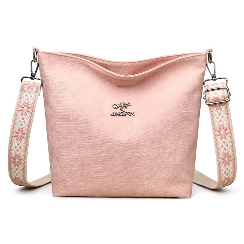 Large soft PU crossbody bag with adjustable single shoulder strap in pink, grey or yellow colour