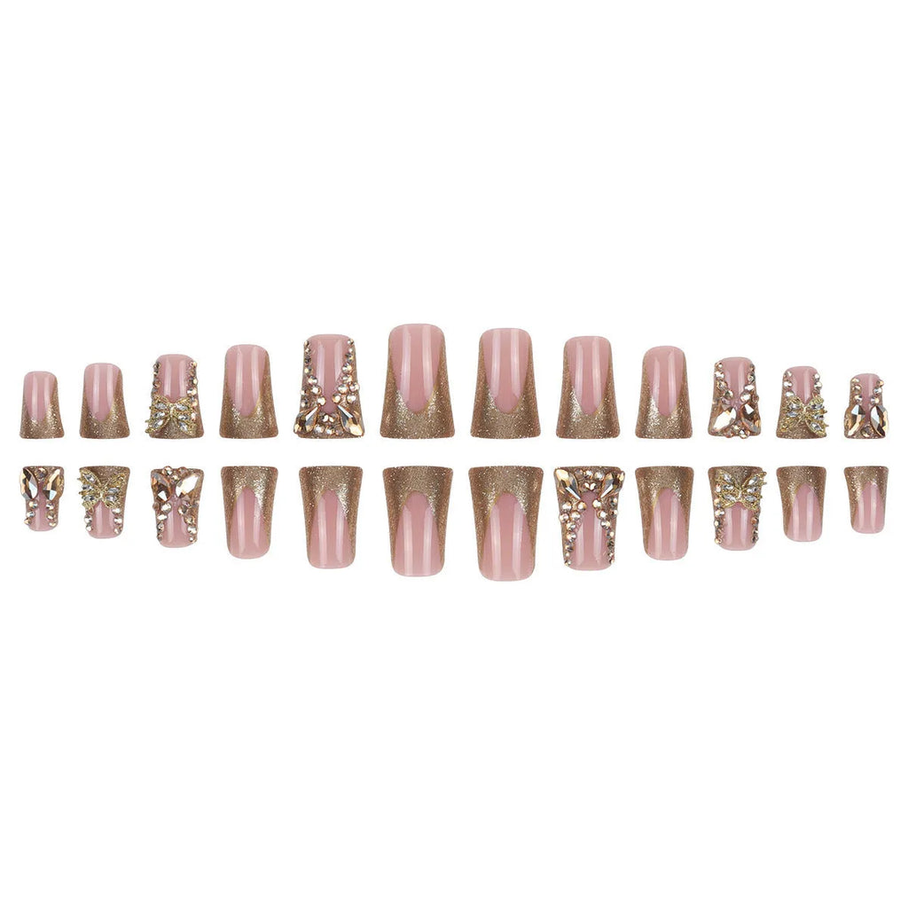 Butterfly design nail stickers in Golden Diamond pattern with jelly glue bottle.