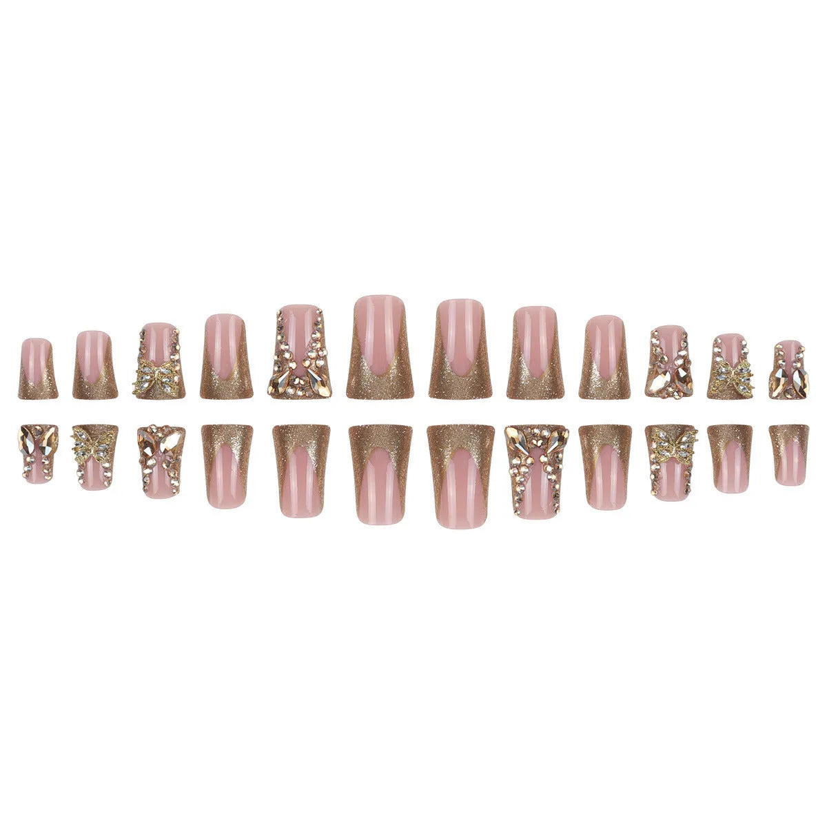 Butterfly design nail stickers in Golden Diamond pattern with jelly glue bottle.