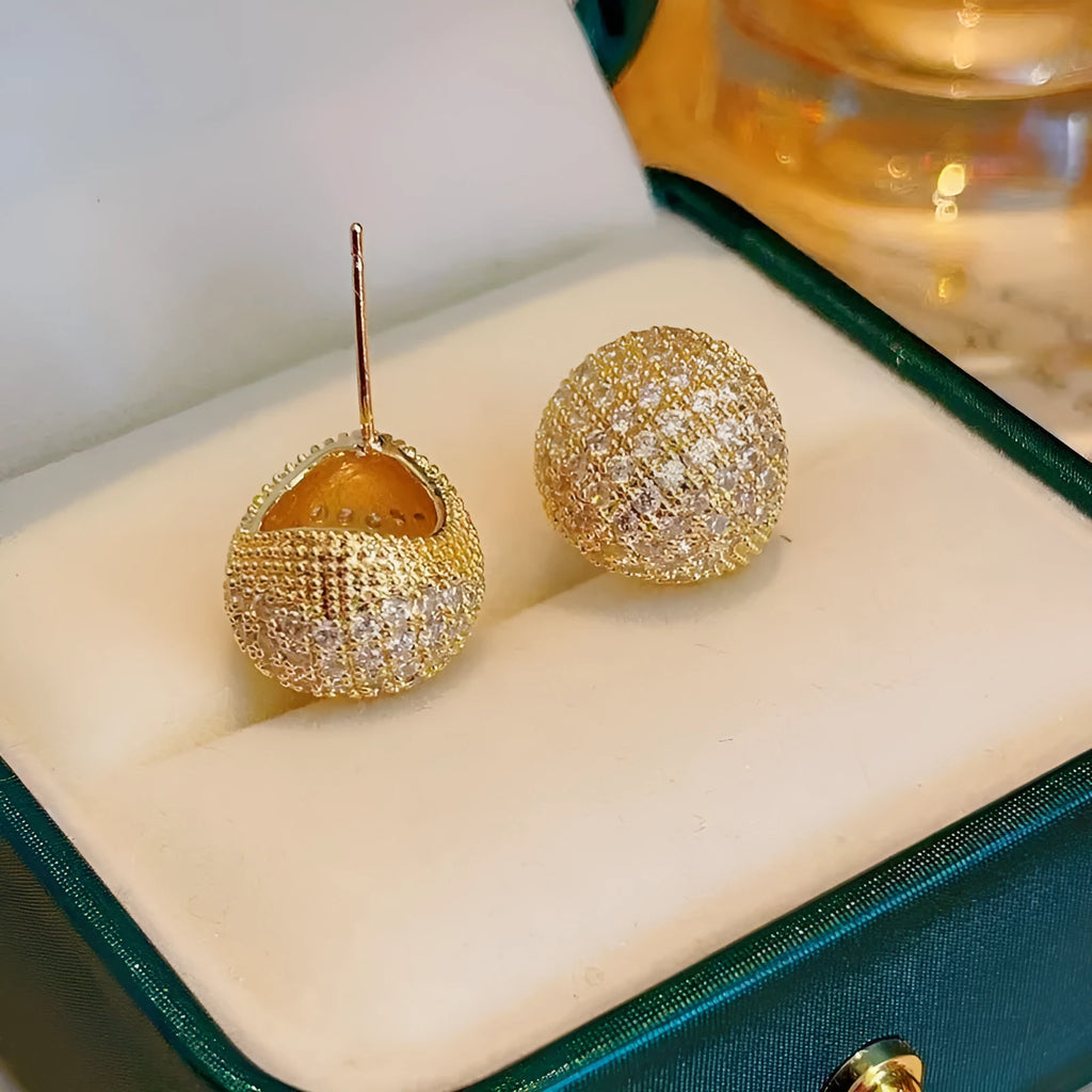 Geometric drop earrings with full diamond little golden beans design in gold and white colours