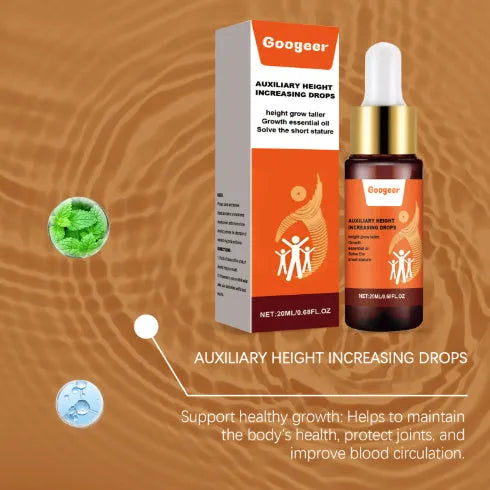 Googeer 20ml height increase supplement drops bottle measuring 2.2x9cm with peppermint extract and vitamin B1