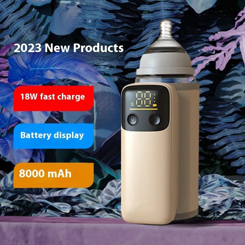 Universal baby bottle insulation warmer with 8000mAh fast-charge battery, charger, and instruction manual.