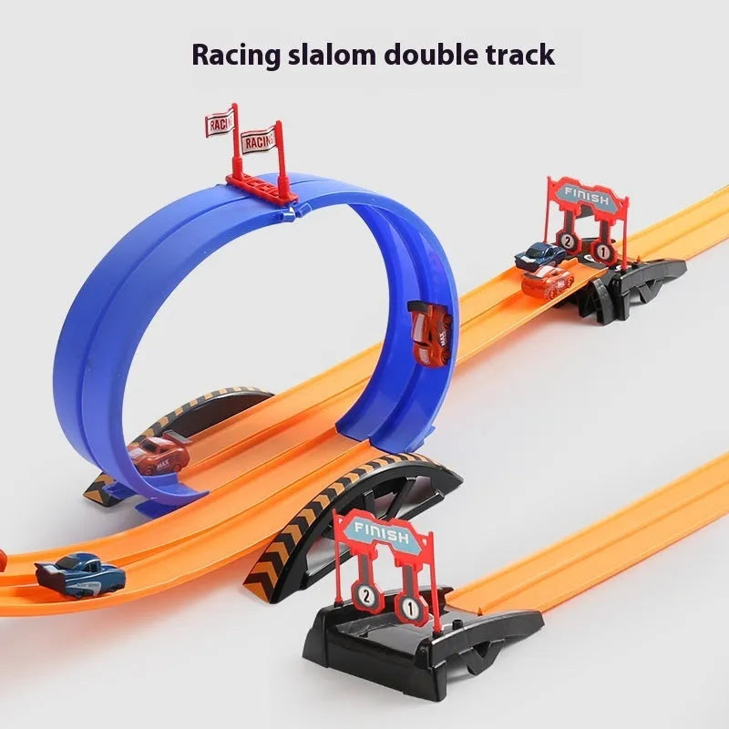 Two-lane competition 5-storey 8-car parking lot toy in plastic with electric manual dual mode, English version T705