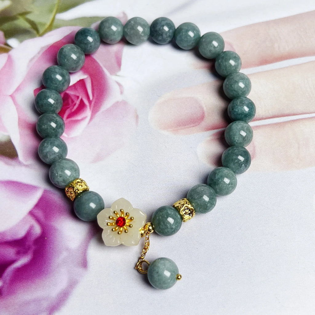 Women's personalised jade bracelet with adjustable cord in retro style design