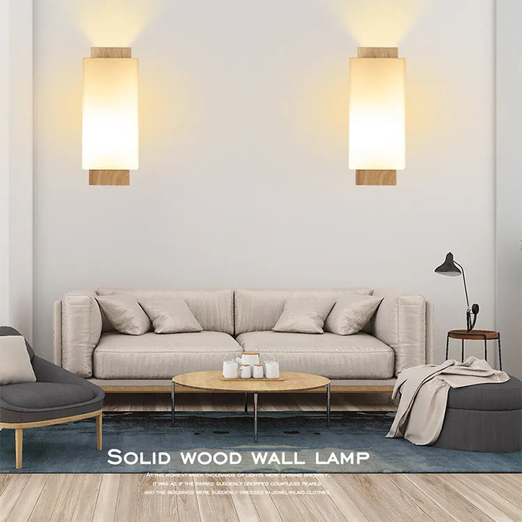 Creative Japanese bedside solid wood wall lamp in style 5024 with 12W bulb