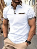 Men's loose fit short sleeve T-shirt with plaid colourblock pattern and zipper detail in multiple colour options