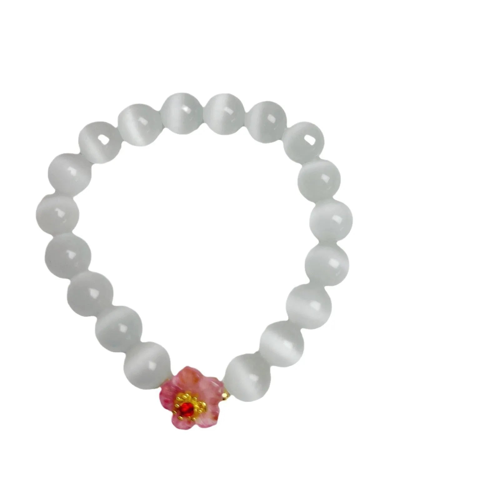 Women's handmade glass bead bracelet with floral design in green, pink, white or yellow