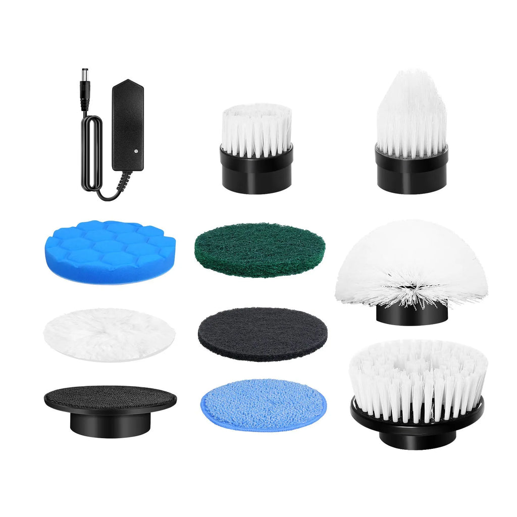 White rechargeable handheld cleaning ball with multiple power adapters and cleaning brush