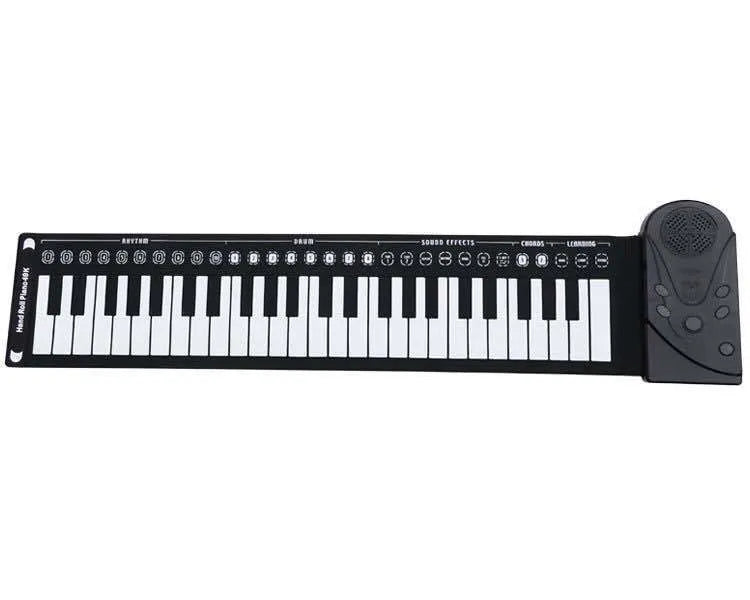 Black 88-key roll-up digital piano with USB power and 16 sound functions