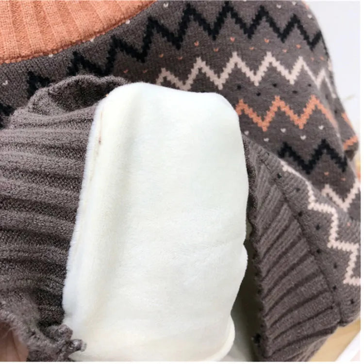 Korean style children's wool sweater in brown colour with long sleeves on hanger