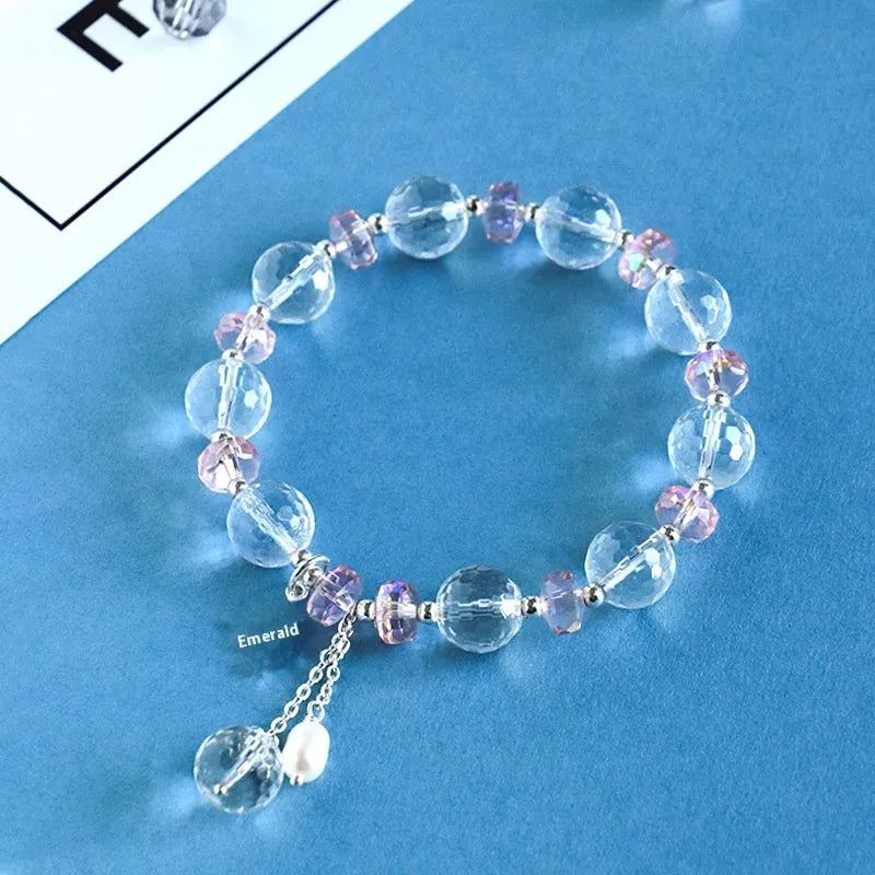 Women's white crystal XINGX bracelet with diamond shape and lucky cat element in Korean style